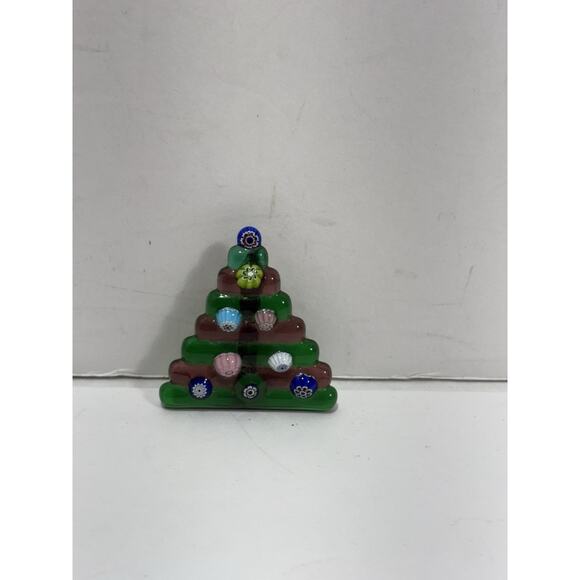 Vintage Green Glass Christmas tree Floral Handcrafted Pin Brooch - Picture 2 of 8